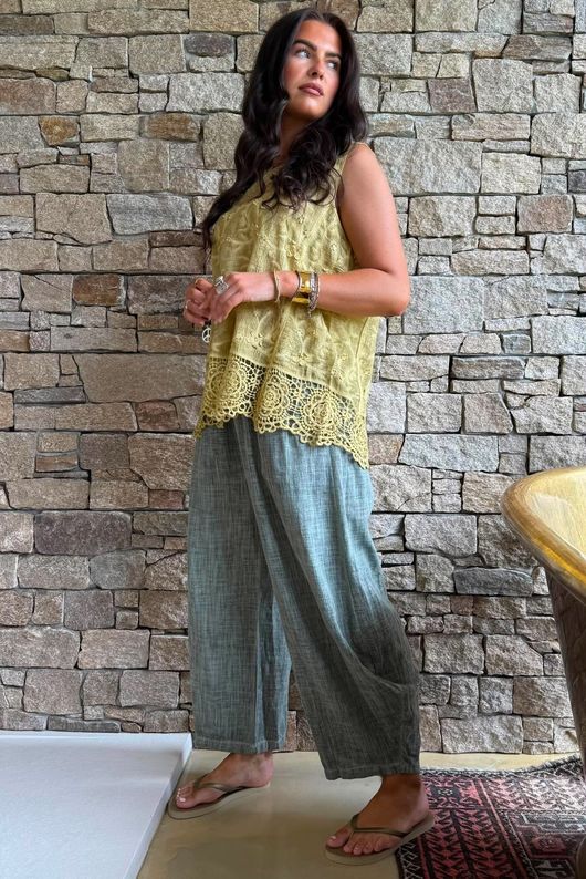 Veronica Embroidered Tank Washed Soft Ochre